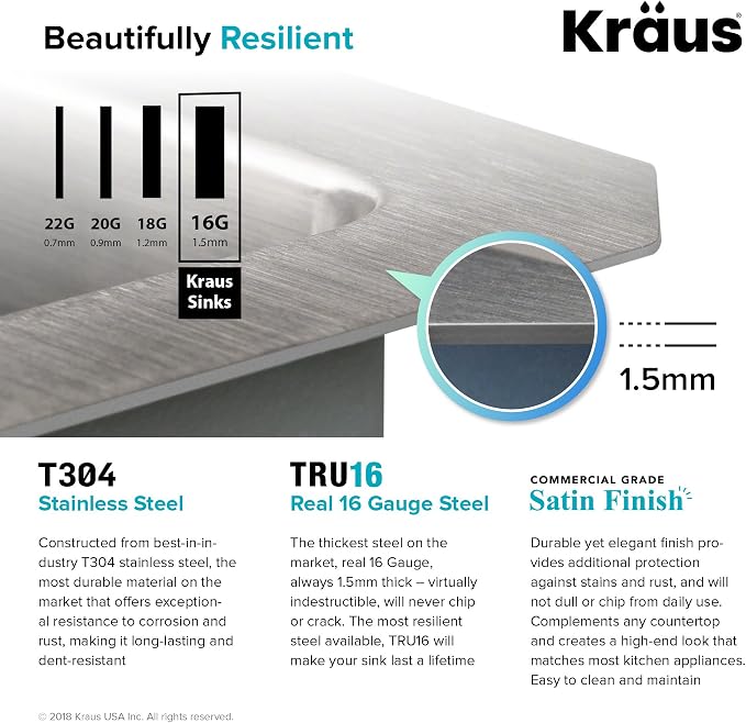 KRAUS Standart PRO™ 32-inch 16 Gauge Undermount Single Bowl Stainless Steel - Image 6