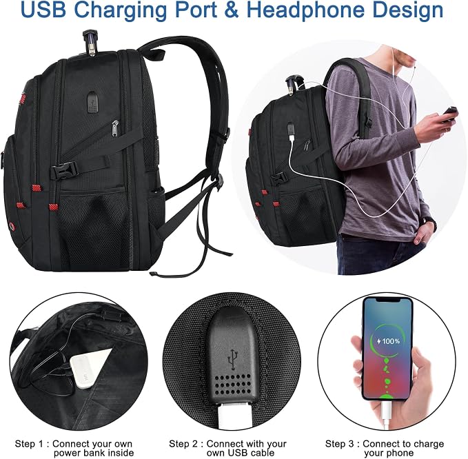 Z-MGKISS Extra Large Backpack for Men, Gaming Laptop Travel Bag Fits 18.4-19" - Image 6