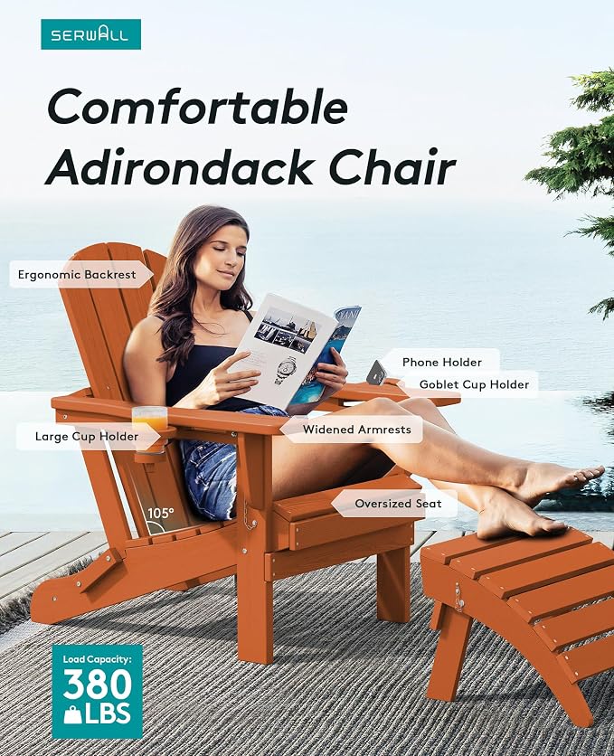 SERWALL Adirondack Chair with Cup Holders - Image 2
