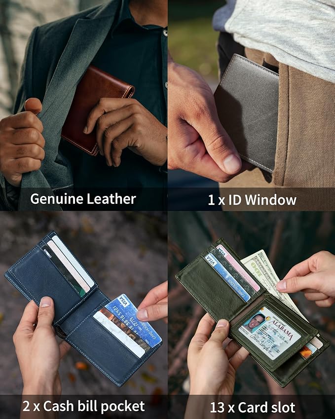 Mens Wallet Bifold Genuine Leather RFID Blocking Wallet - Image 3