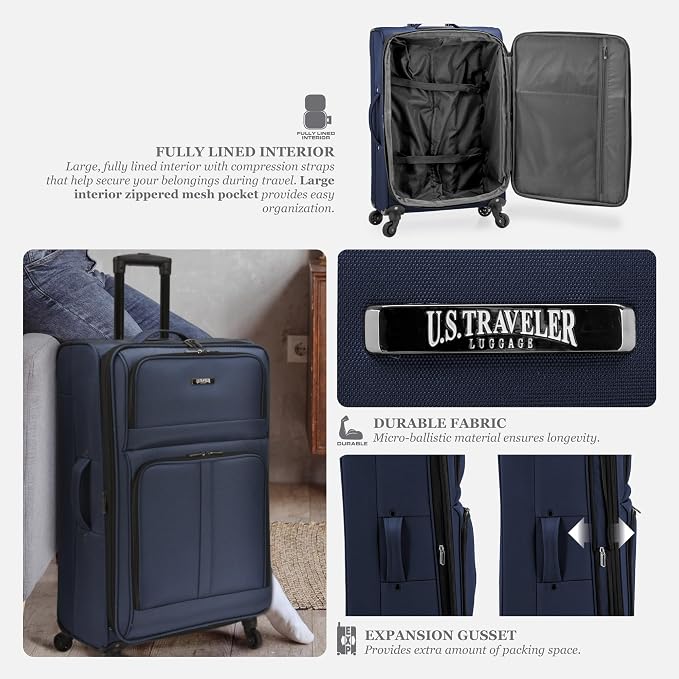 U.S. Traveler Anzio Softside Expandable Spinner Luggage, Dark Grey, 3-Piece Set - Image 4