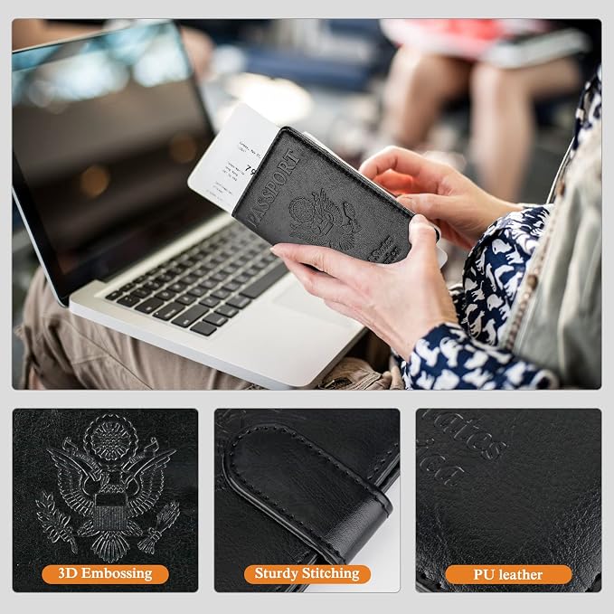 TIGARI Passport Holder for Travel Women Men, PU Leather Waterproof RFID - Image 4