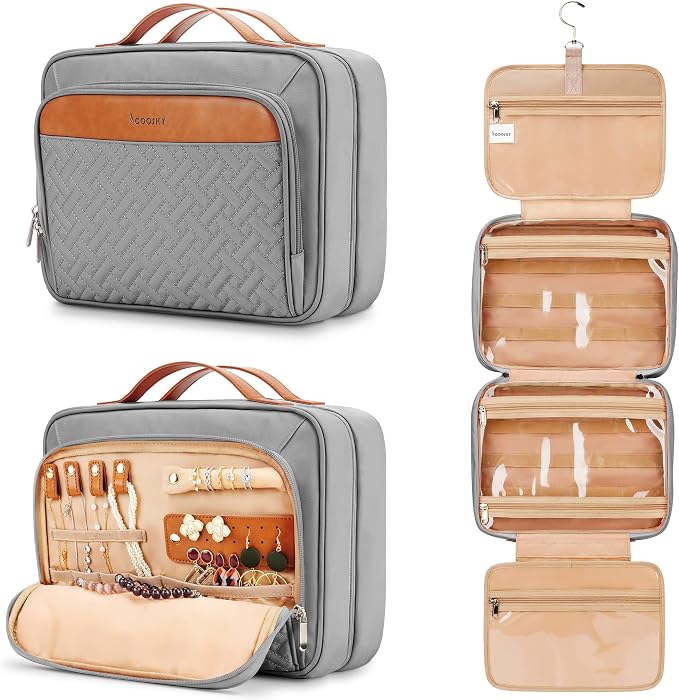 Travel Hanging Toiletry Bag for Women, Holds Full-Size Shampoo, by COOSKY