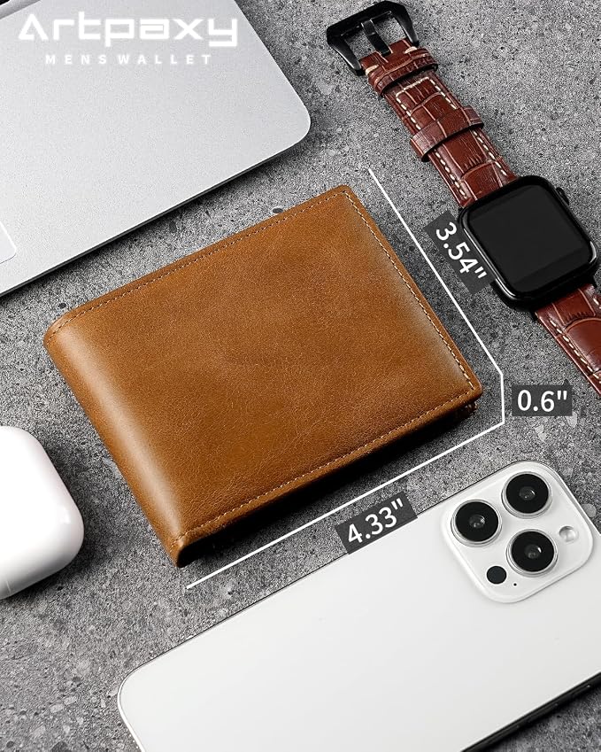Mens Wallet Genuine Leather Bifold RFID Blocking Wallet - Image 2