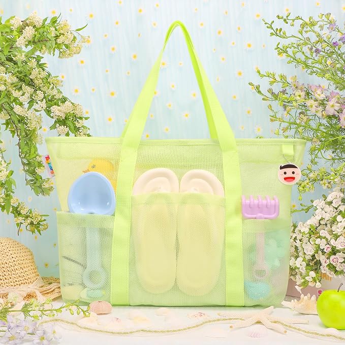 Tagitary Mesh Beach Bag with Zipper Large Beach Tote Waterproof Sandproof with - Image 2