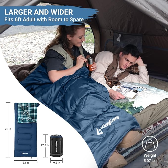 KingCamp Sleeping Bag for Adults, Cold Weather & Warm XL Big and Tall Flannel - Image 2