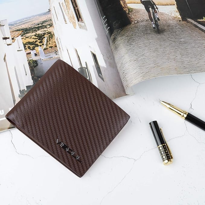 VISOUL Mens Carbon Fiber Leather Bifold Wallet - Image 6