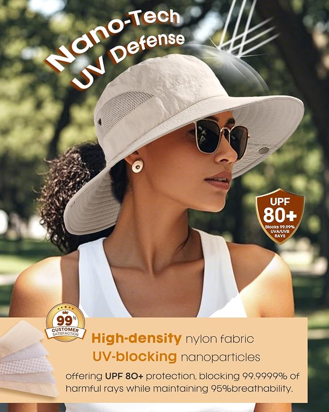 FURTALK Womens Sun Hat with Ponytail Hole Beach Hiking Summer Wide Brim UPF 80+ - Image 2