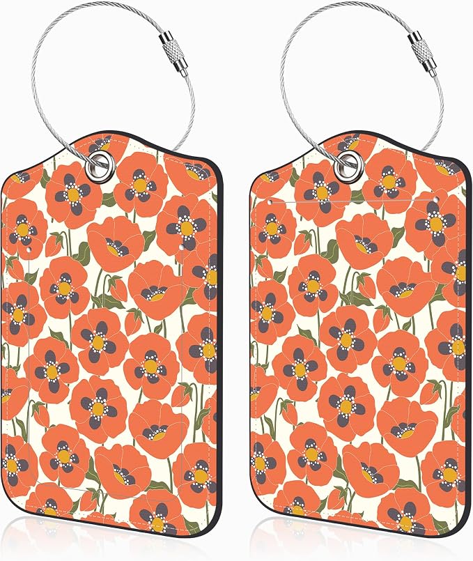 2 Pack Luggage Tags for Suitcases Orange Flowers Leather Luggage Tags Privacy by Unknown