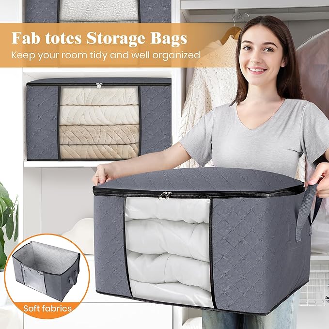 Fab totes 6 Pack Clothes Storage, Foldable Thick Fabric Blanket Storage Bags - Image 5