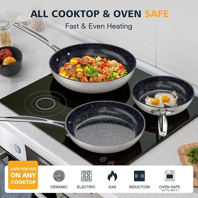 Nuwave 3-Piece 8”, 12” Forged Lightweight Frying Pan Set, G10 Healthy Duralon - Image 5
