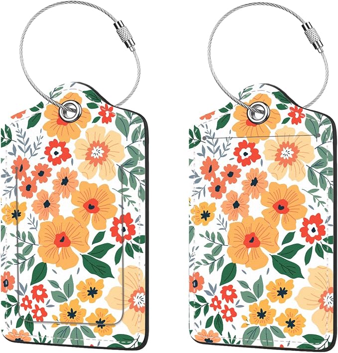 2 Pcs Luggage Tags for Suitcase, Cute Unique PU Leather Travel Bag Tag by Anikathy