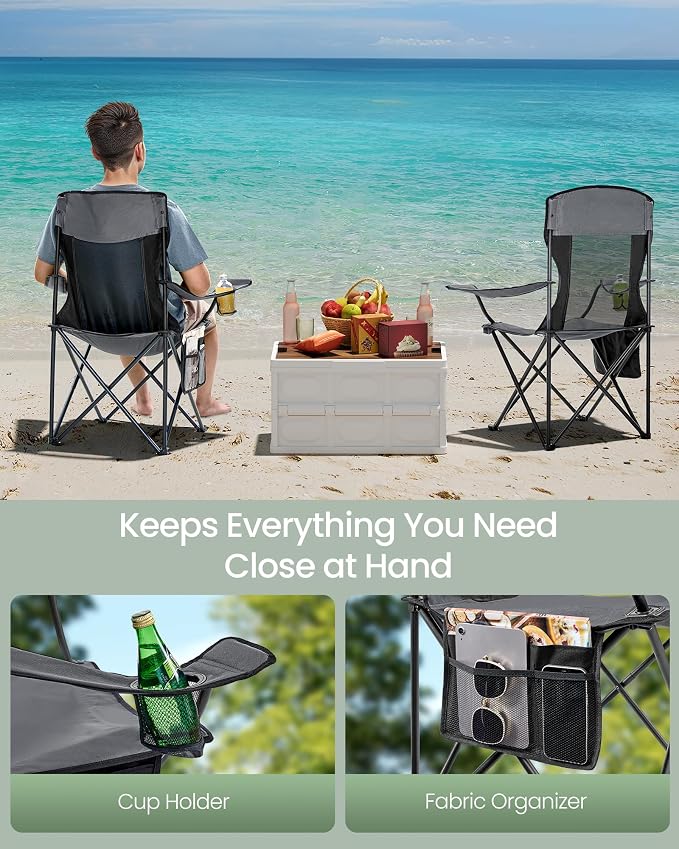 SONGMICS Breathable Camping Chairs, Foldable Outdoor Chairs Set of 2, High Back - Image 6