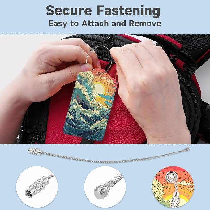 2 Pack Luggage Tag for Suitcase, Waves Sunrise Leather Bag Tags Identifiers - Image 3