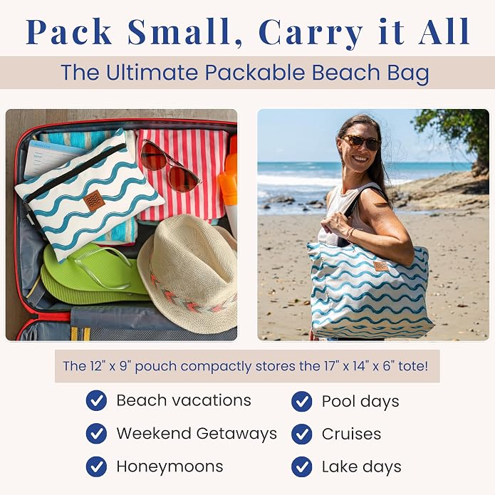 Large Beach Tote Bag for Women – Foldable & Packable Travel Bag - Image 2