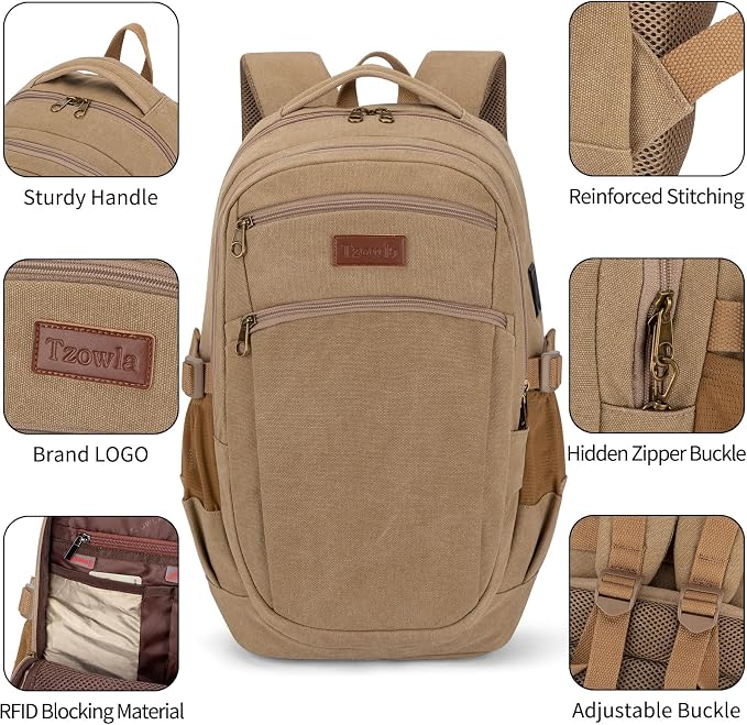 Tzowla Vintage Canvas Laptop Backpack - Image 4