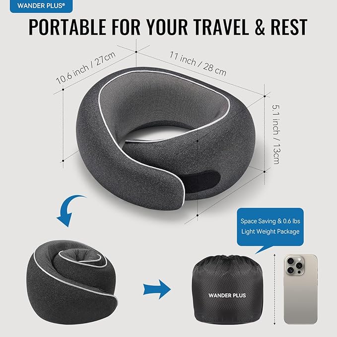 WANDER PLUS® Travel Neck Pillow, Pure Memory Foam Neck Pillow - Image 3