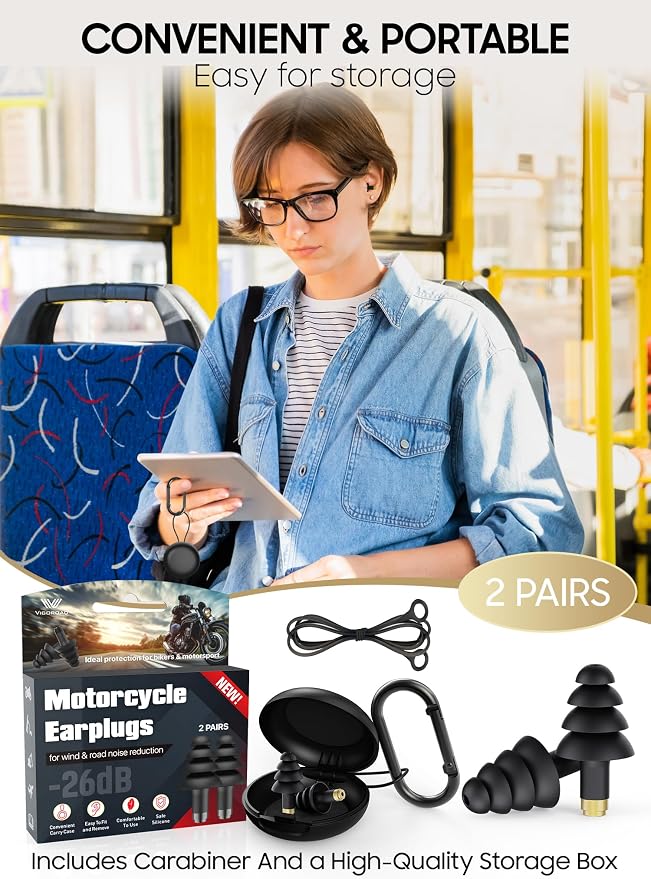 Motorcycle Ear Plugs, 2 Pairs Reusable Silicone, 26dB Wind Noise Reduction & - Image 6