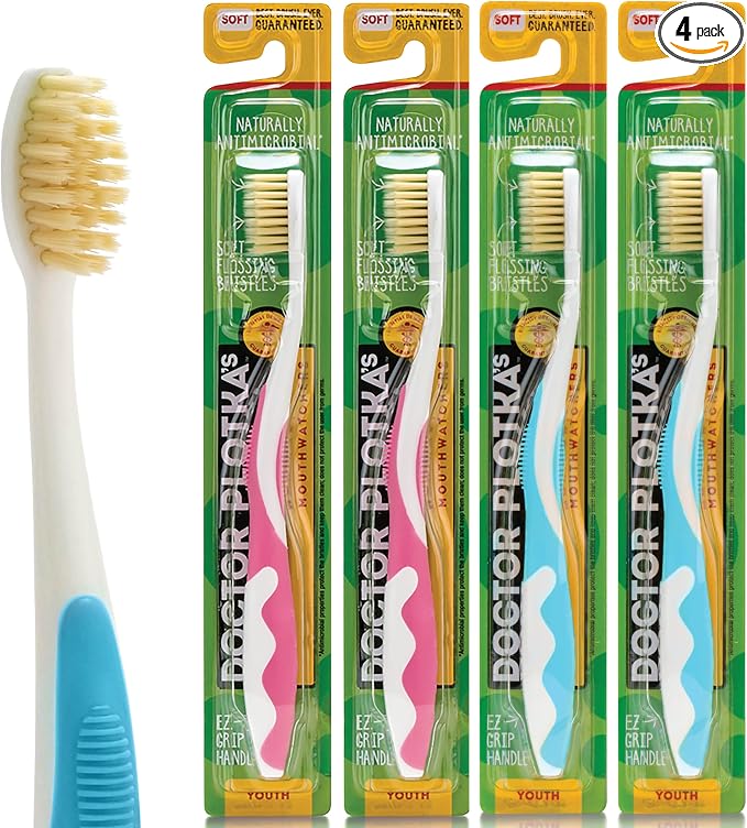 MOUTHWATCHERS Soft Childrens Flossing Manual Toothbrush, Value Pack of 4 by Mouthwatchers