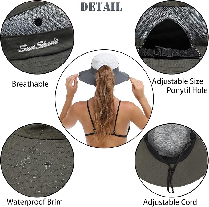 Womens Summer Sun Hat Beach Hat Wide Brim Outdoor UV Protection Hat Foldable - Image 3