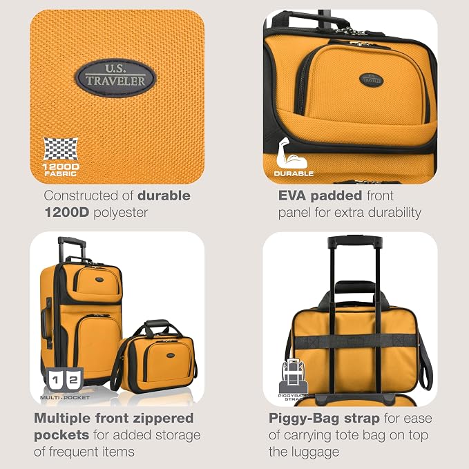U.S. Traveler Rio Fabric Expandable Carry-on Luggage, Rolling Suitcase - Image 2