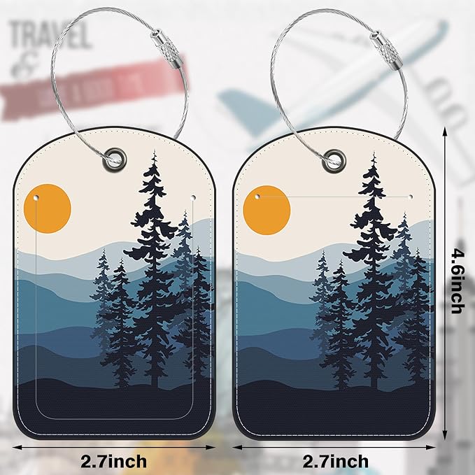 2 Pack Luggage Tag for Suitcase Sun Mountains Tree River Landscape Leather - Image 2