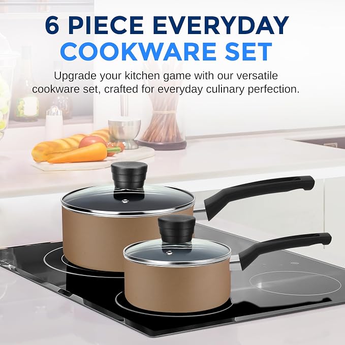 SereneLife 6-Piece Pots and Pans Set – Nonstick Cookware, Heat-Resistant - Image 2