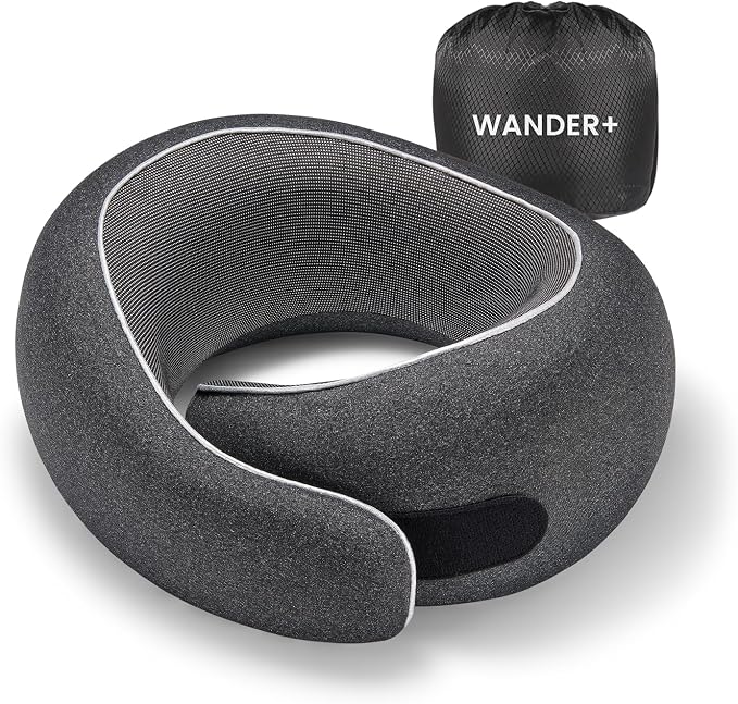 WANDER PLUS® Travel Neck Pillow, Pure Memory Foam Neck Pillow by WANDERPLUS