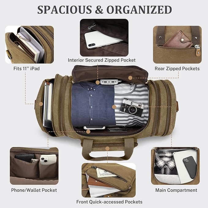 Gonex Canvas Duffle Bag for Travel 60L Duffel Overnight Weekend Bag - Image 4