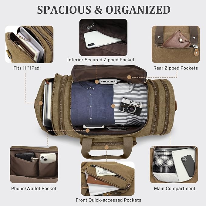 Gonex Canvas Duffle Bag for Travel, 50L Duffel Overnight Weekend Bag - Image 4