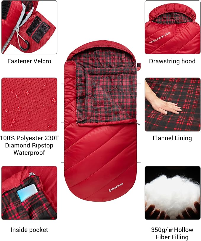 KingCamp Sleeping Bag for Adults, Cold Weather & Warm Extra Wide Big & Tall XL - Image 5