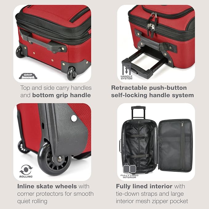 U.S. Traveler Rio Fabric Expandable Carry-on Luggage, Rolling Suitcase - Image 4