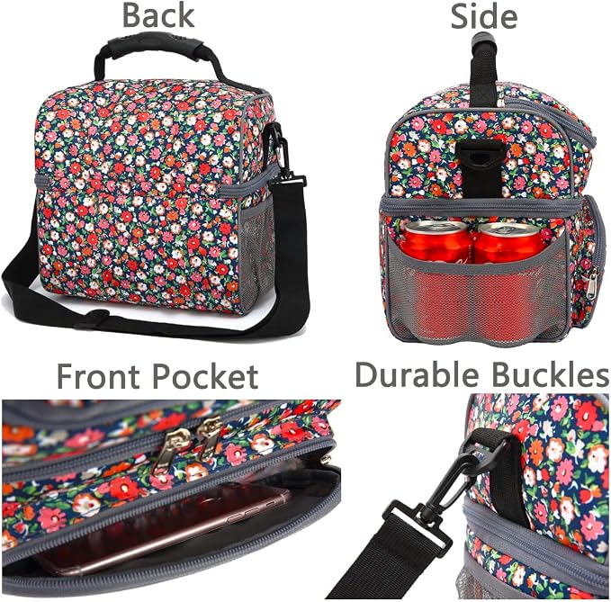 FlowFly Double Layer Cooler Insulated Lunch Bag Adult Lunch Box Large Tote Bag - Image 8