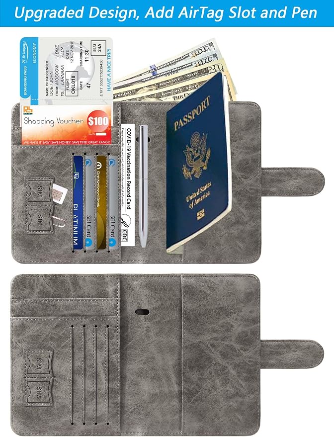 Airtag Passport Holder Cover Wallet RFID Blocking Leather Case Travel - Image 3