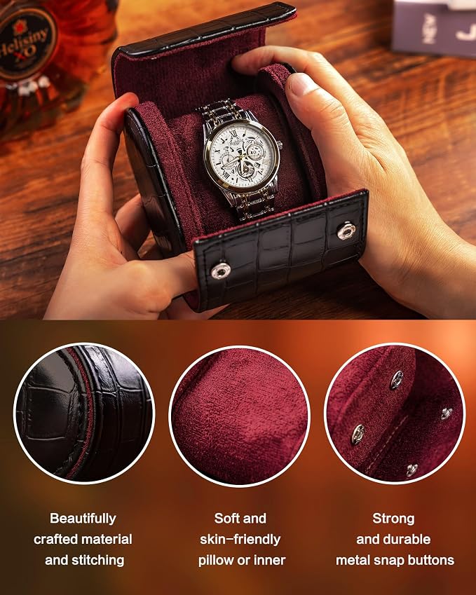 MR.OKAY Single Watch Travel Case- Classic Leather Watch Case - Image 4