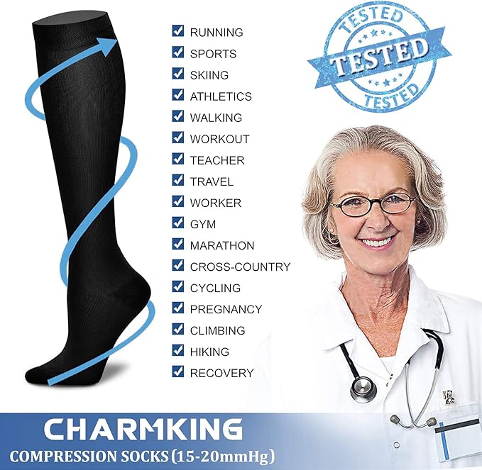 CHARMKING Compression Socks for Women & Men Circulation 15-20 mmHg is Best - Image 5