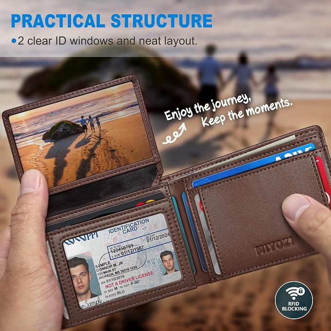 Airtag Wallet for Men, with Cash Pocket 2 ID Window 13 Cards, Slim Leather - Image 5