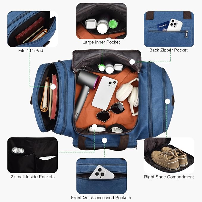Felipe Varela 60L Duffle Bag for Men, Large Expandable Canvas Duffel Bag for - Image 5