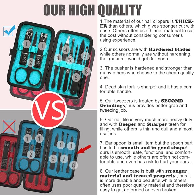 Manicure Set 9 in 1 Stainless Steel, Nail Clippers Scissors Pedicure Tools Kit - Image 3