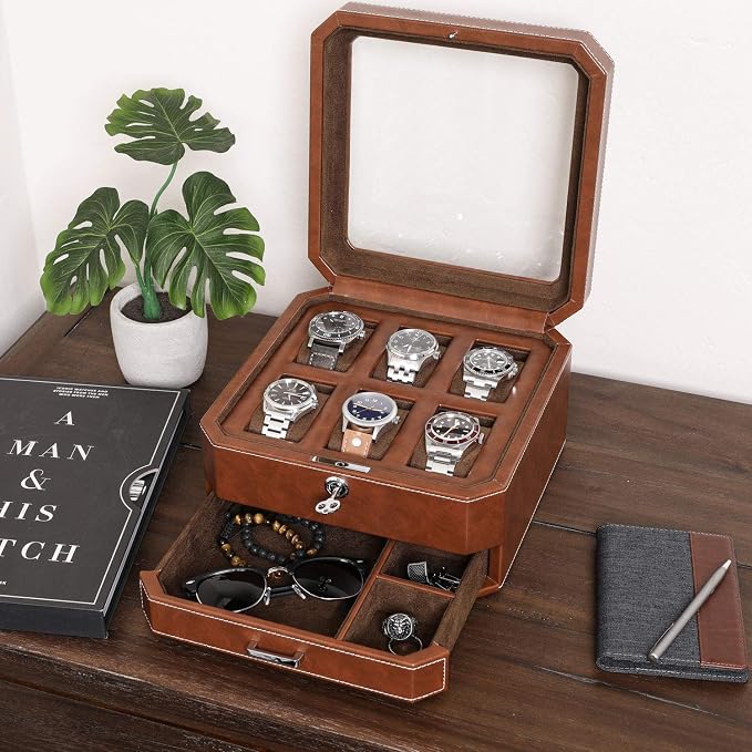 Gift Set 6 Slot Leather Watch Box - Image 3