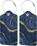 2PC Dark Blue Marble Luggage Tags Leather Suitcase Tag Privacy Name ID Card by OUZPGAQ