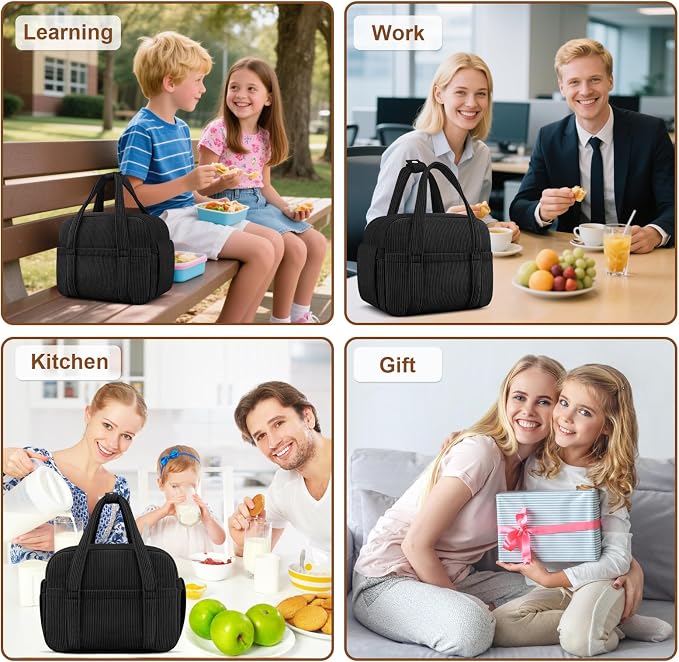 Corduroy Lunch Box Lunch Bag for Women Men, Cute Strawberry Small Insulated - Image 7