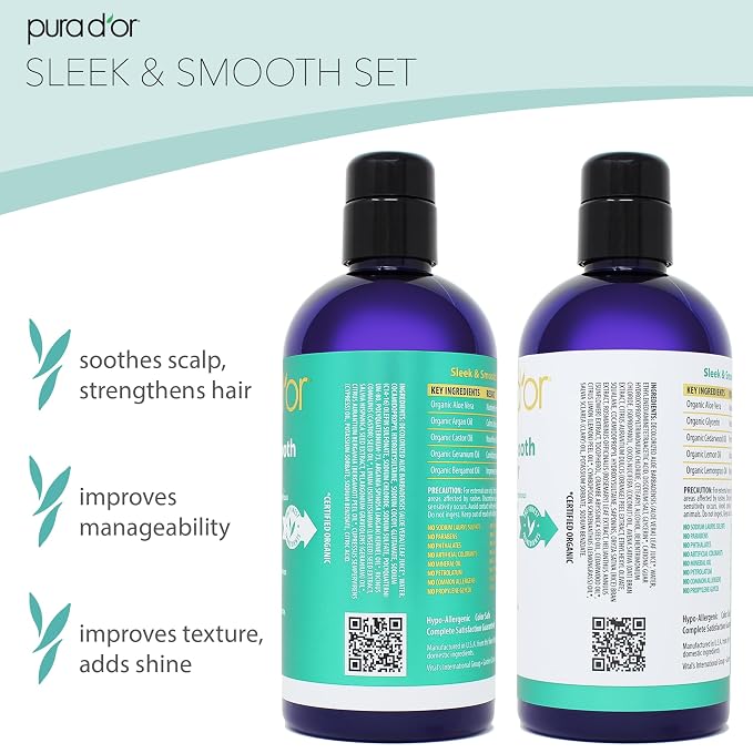 PURA D'OR Sleek & Smooth Shampoo and Conditioner Set - Image 4