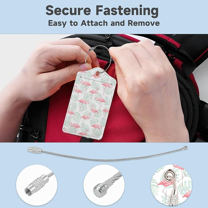 2 Pack Luggage Tag for Suitcase, Flamingos Palm Leafs Leather Suitcase Tags - Image 3