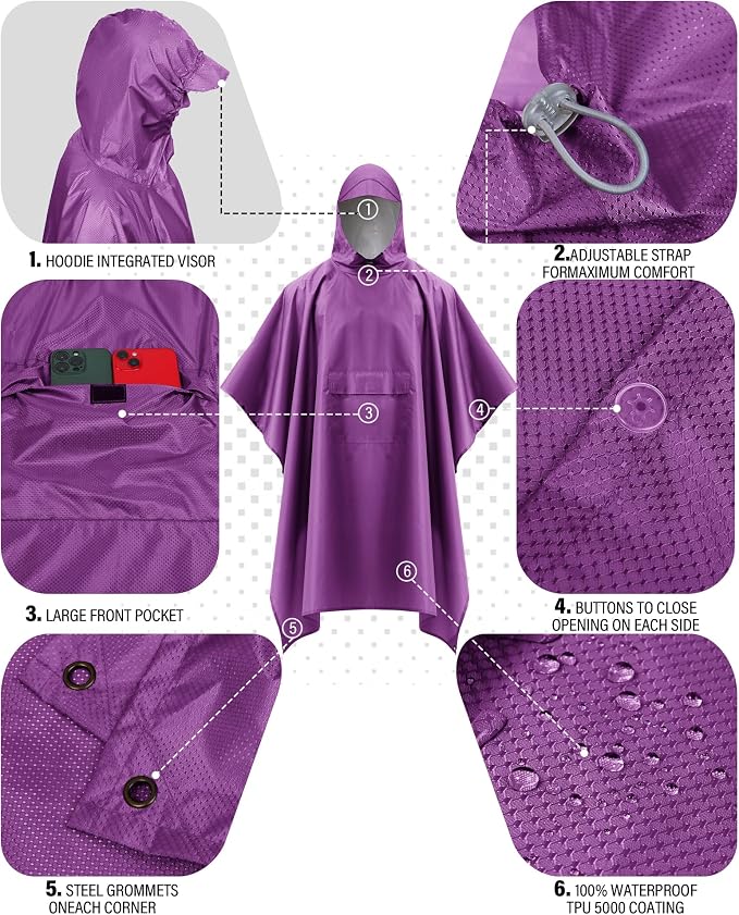 iCreek Hooded Rain Poncho with Pocket Waterproof Lightweight Unisex Raincoat - Image 5