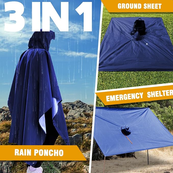 ANYOO Hooded Rain Poncho for Adults Waterproof Lightweight Rain Coat for Men - Image 6