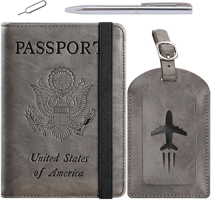 Passport Holder With Luggage Tag Travel Essentials Passport Cover Wallet RFID by PASCACOO