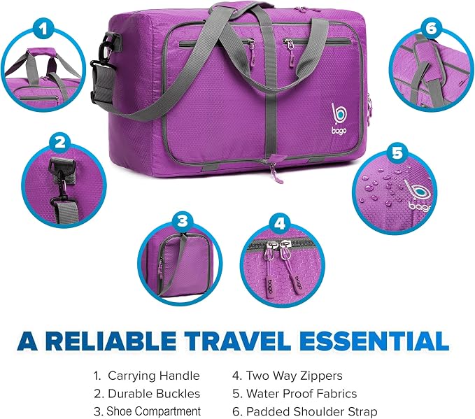 Bago Foldable Duffel Bags for Traveling Women & Men - 40L Sports Packable - Image 5