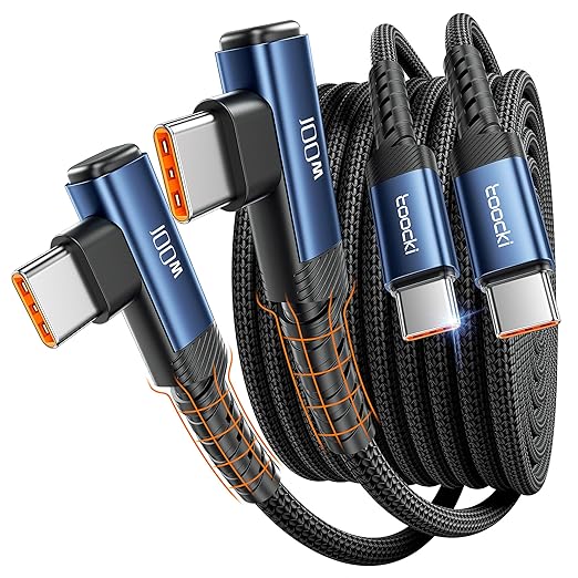 USB C Cable 100W Right Angle Fast Charging Cord, Nylon Braided USB 2.0 Cable by toocki