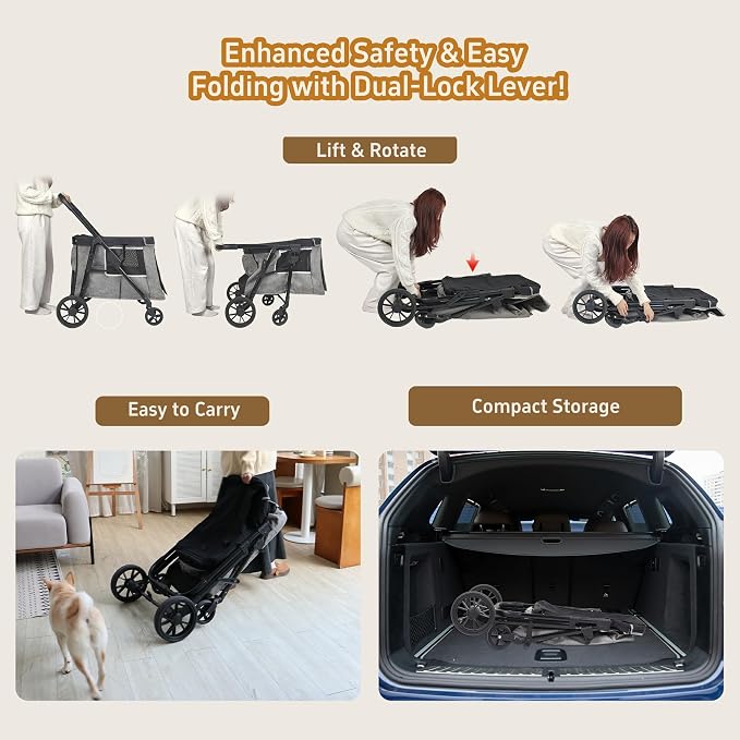 Medium Dog Stroller for Small to Large Dogs 4 Wheels Multi Pet Stroller for 4 - Image 7